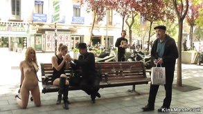 Naked Blond Hair Lady Kneeling In Public Streets