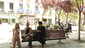 Naked Blond Hair Lady Kneeling In Public Streets